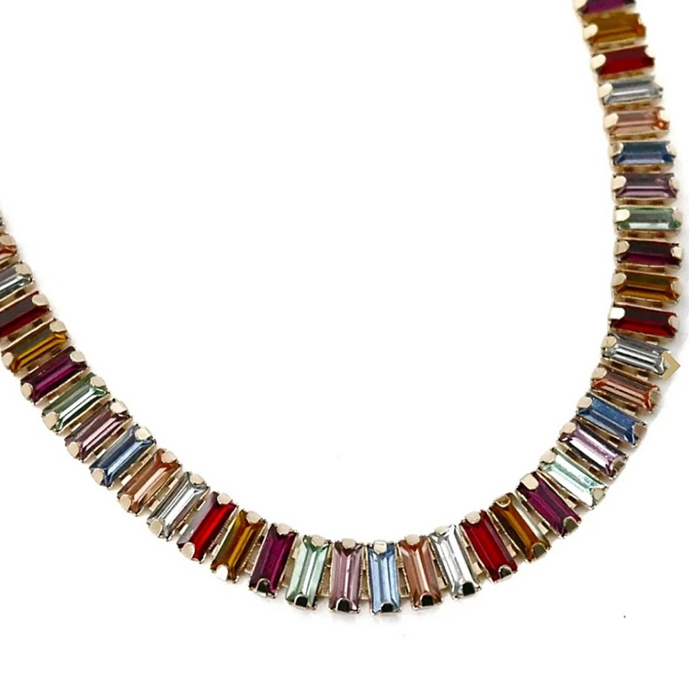 Gold Baguette Multicolor Diamond Rhinestone Choker - Picture 4 of 8